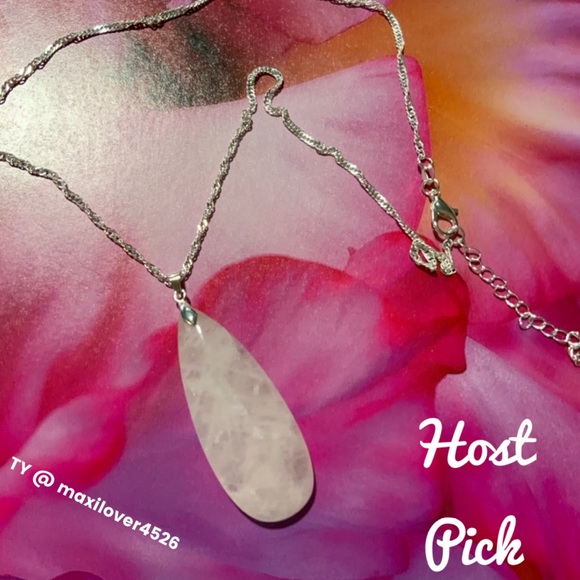 Rose Quartz Necklace on 925 S Plated Chain Handmade - Picture 2 of 8